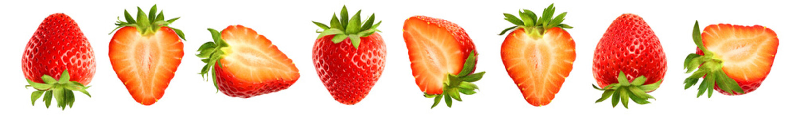 large collection of fresh strawberries isolated on white background