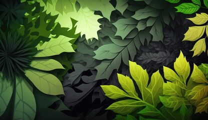 Wall Mural - green leaves and flower petals form an abstract scene in the backdrop.