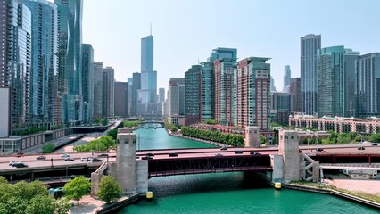 Wall Mural - Chicago River at Downtown from above aerial view over the city - aerial photography by drone