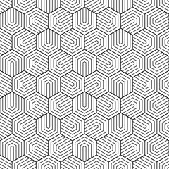Wall Mural - geometric seamless pattern. repeating hexagon lattice. repeated black line isolated on white backgro