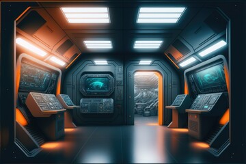Wall Mural - abstract in futuristic interior architecture of spaceship with power generative technology. concept 