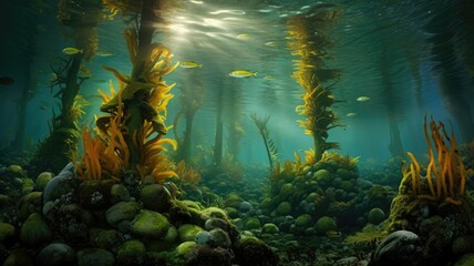 Wall Mural - Behold the grandeur of towering kelp forests, swaying like an enchanted underwater forest. Generative AI