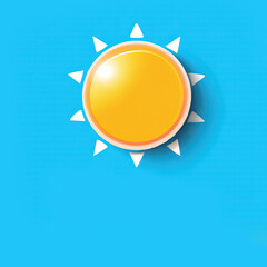 Wall Mural - abstract orange sun with white rays on blue background with copy space