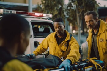 Canvas Print - Emergency doctors. Rescuers at work. Background with selective focus. AI generated, human enhanced