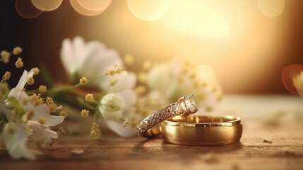 Wall Mural - Close up photo of 2 wedding rings