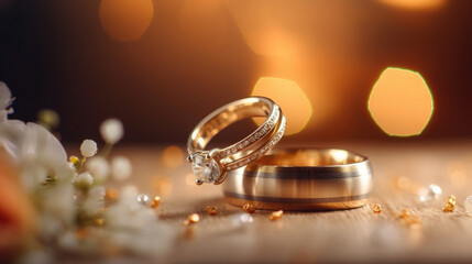 Wall Mural - Close up photo of 2 wedding rings