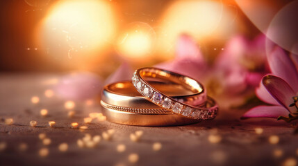 Wall Mural - Close up photo of 2 wedding rings