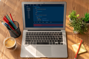 software development programming on computer screen for modish application and program coding