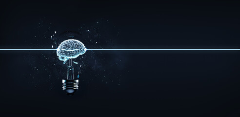 ai, brain data creative in light bulb, science and artificial intelligence technology, disruptive in