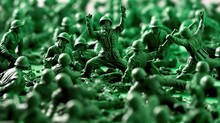 Green Plastic Toy Soldiers In The Midst Of A Battlefield Generative Ai