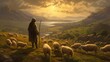a shepherd guiding his flock of sheep generative ai
