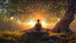 © ThisDesign - person sitting in a meditative pose under a tree generative ai
