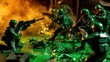 © ThisDesign - green plastic toy soldiers in a heated firefight generative ai