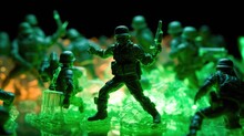 Green Plastic Toy Soldiers In A Heated Firefight Generative Ai