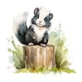 Fototapeta Pokój dzieciecy - Cute skunk cartoon in watercolor painting style