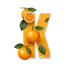 Wall Mural - orange abstract alphabet letter fruit K. Paper cut illustration of letter 