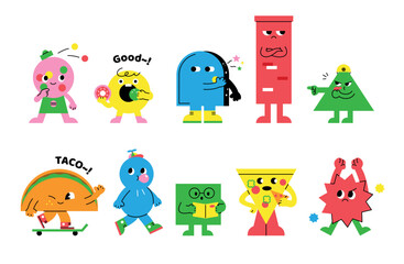 Wall Mural - Cute abstract shapes characters. The basic shapes of various objects.