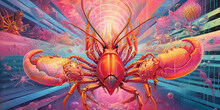 Generative Ai Crayfish On Abstract Background. 3D Illustration. 3D Rendering.