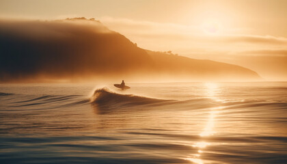 Wall Mural - A tranquil scene of a nautical vessel sailing at dusk generated by AI