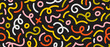 © vika_k - Colorful doodle seamless pattern. Abstract squiggle line repeating background. Simple scribbles, spirals and shapes wallpaper. Textile or fabric print design swatch. Vector backdrop.