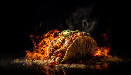 Wall Mural - Grilled beef taco on a fresh tortilla, ready to eat generated by AI