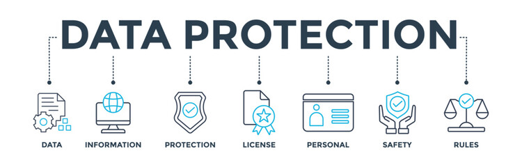 Data protection banner web icon vector illustration concept with icon of data, information, protection, license, personal, safety and rules