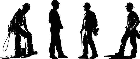 Wall Mural - construction worker with helmet silhouette