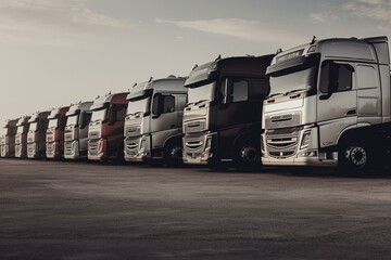 New fleet of heavy trucks for transportation and shipping industry. Generative AI