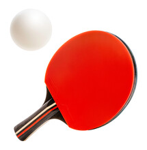 Table Tennis Racket And Table Tennis Ball Isolated On White Background, Ping Pong Racket And Ping Pong Ball Sports Equipment On White With Work Path.
