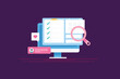 © Sammby - Online survey checklist with customer review on computer screen, vector illustration web banner background.