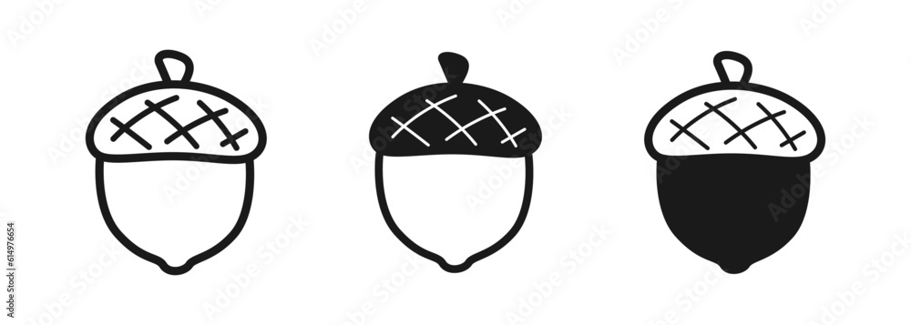 Acorn icon logo set, outline silhouette style vector illustration Stock ...