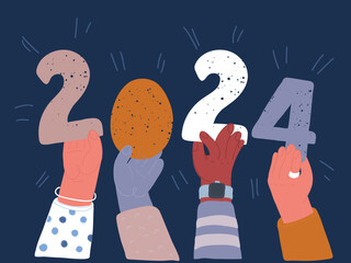 Cartoon vector illustration of 2024 New Year numbers