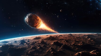 Wall Mural - Large asteroid impacting Earth, An impact this large would result in the extinction of most all life on Earth.