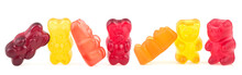 Group Of Colorful Jelly Gummy Bears Isolated On A White Background. Tasty Jelly Candies.