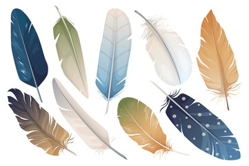 Wall Mural - realistic feathers mega set graphic elements in flat design. bundle of different types and colors bi