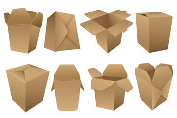 Fototapete - Realistic box mega set graphic elements in flat design. Bundle of opened and closed cardboard box mockups in different view for packaging of delivery parcels. Illustration isolated objects