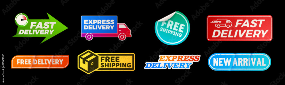 Vintage delivery sticker ribbon label icon vector. Free express ...