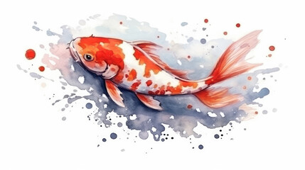 Wall Mural - Set of koi, carp fish on an isolated white background, watercolor illustration, hand drawing