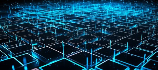 Poster - Virtual glow blockchain data network system security structure technology background. Generative AI technology.
