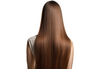 long brown straight hair , rear view on white background. generative ai