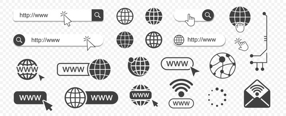 Wall Mural - Set of website icons on a transparent background. Internet icons collection. Website globe icons