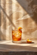 Old fashioned cocktail on stone background. Whiskey on stone rustic background. Generative AI