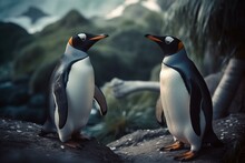 A Pair Of Penguins Within A Fictitious Environment. Generative AI