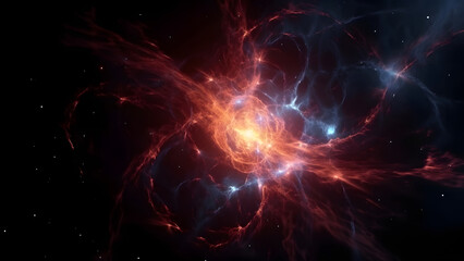 Wall Mural - fantastic space nebula with glowing plasma flows on black background. neural network generated in ma