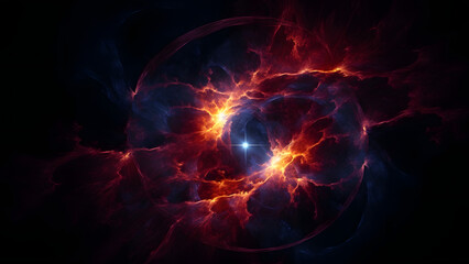 Wall Mural - fantastic space nebula with glowing plasma flows on black background. neural network generated in ma