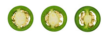 Green Chili Pepper Slices Or Rings Isolated On Transparent Background. PNG