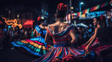 Colorful Skirts Fly During Traditional Mexican Dancing. Generative AI