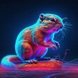 Cute Chipmunk animal in neon style. Portrait of glow light animal. Generative AI