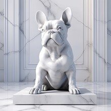 Portrait Of French Bulldog Animal In Marble Sculpture Style. Ancient Statue Of Animal. Generative AI