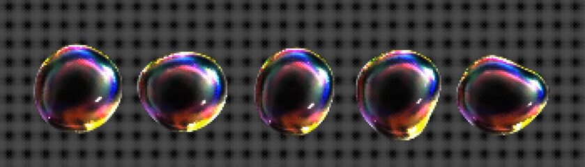 Wall Mural - 3d iridescent fluid glass spectrum foam vector. realistic transparent soap bubble with dreamy neon r